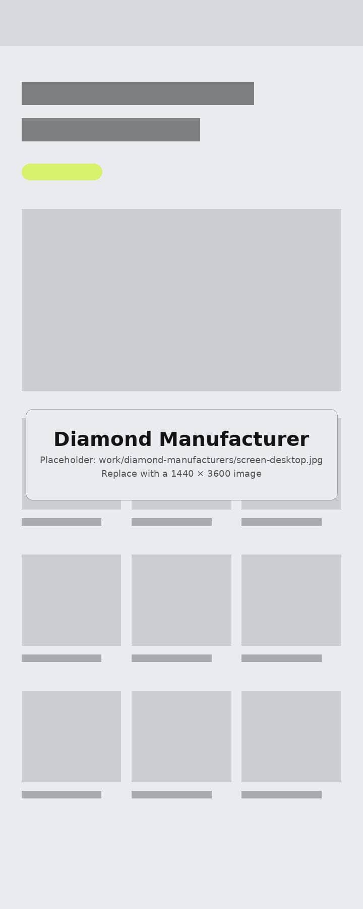 Diamond manufacturer website, full page