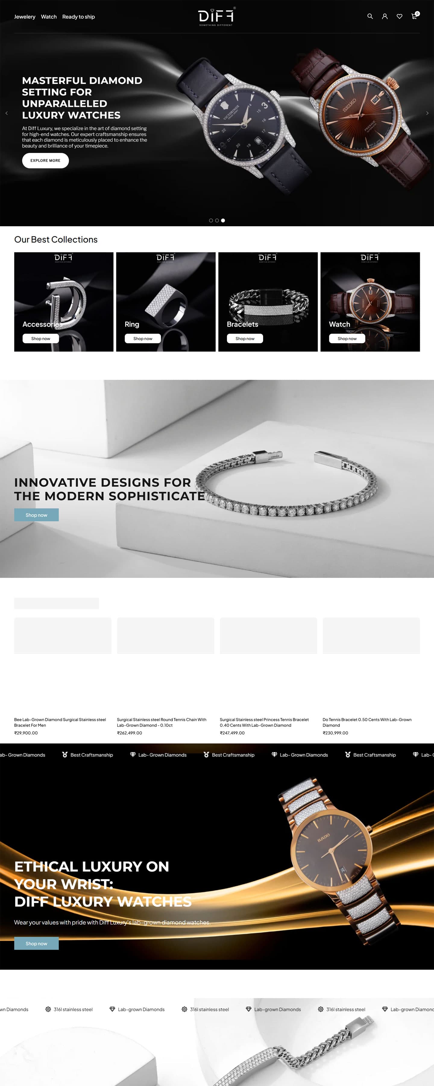 Diff Luxury website, full page